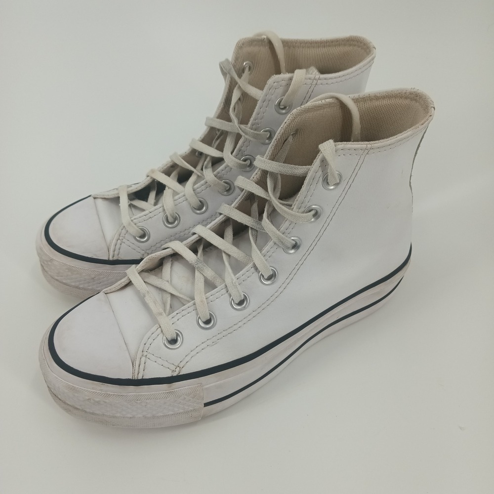 Converse Chuck Taylor All Star Platform High Top White Leather Womens 6.5 - Picture 2 of 9